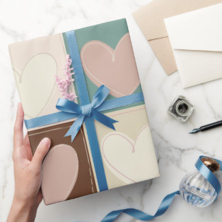 Chequered Hearts Grid Wrapping Paper