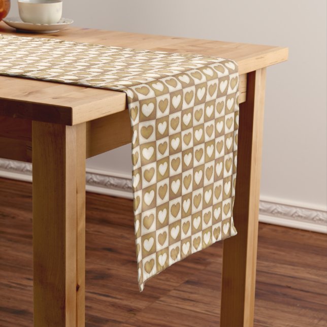 Chequered Hearts in Blonde Cream Short Table Runner (In Situ)