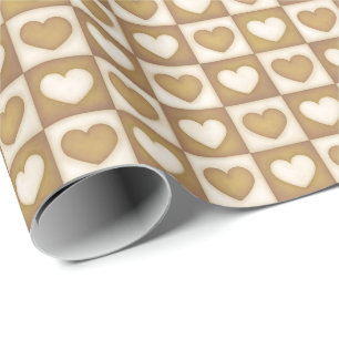 Chequered Hearts in Blonde Cream Wrapping Paper