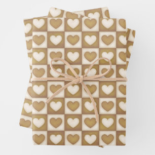 Chequered Hearts in Blonde Cream Wrapping Paper Sheet