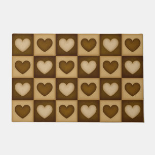 Chequered Hearts in Brown Toffee Large Doormat