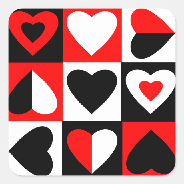 Chequered Hearts Pattern Square Sticker (Front)