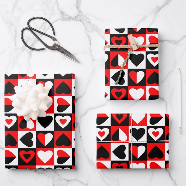 Chequered Hearts Pattern Wrapping Paper Sheet (Front)