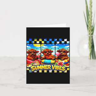 Chequered Highland Cow Summer Vibes Beach Vacation Card