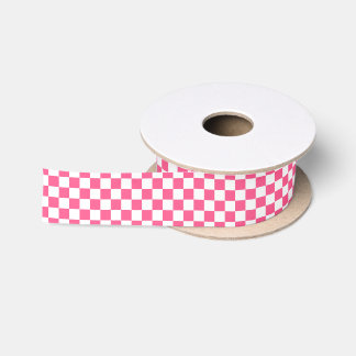 Chequered Hot Pink and White Satin Ribbon