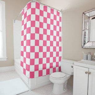 Chequered Hot Pink and White Shower Curtain