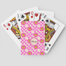Chequered Hot Pink Smiling Flowers Girls Name  