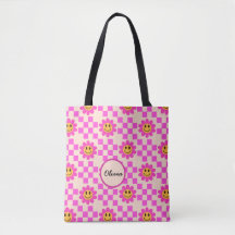 Chequered Hot Pink Smiling Flowers Girls Name