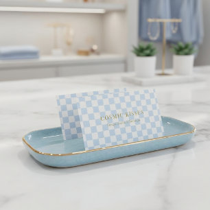 Chequered Ice Blue Cream QR Boutique Marketing Business Card