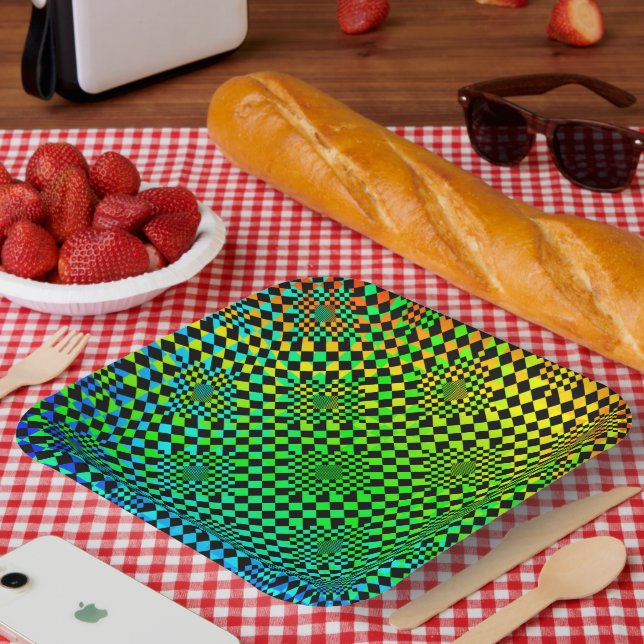 Chequered Illusion by Kenneth Yoncich Paper Plate (Picnic)