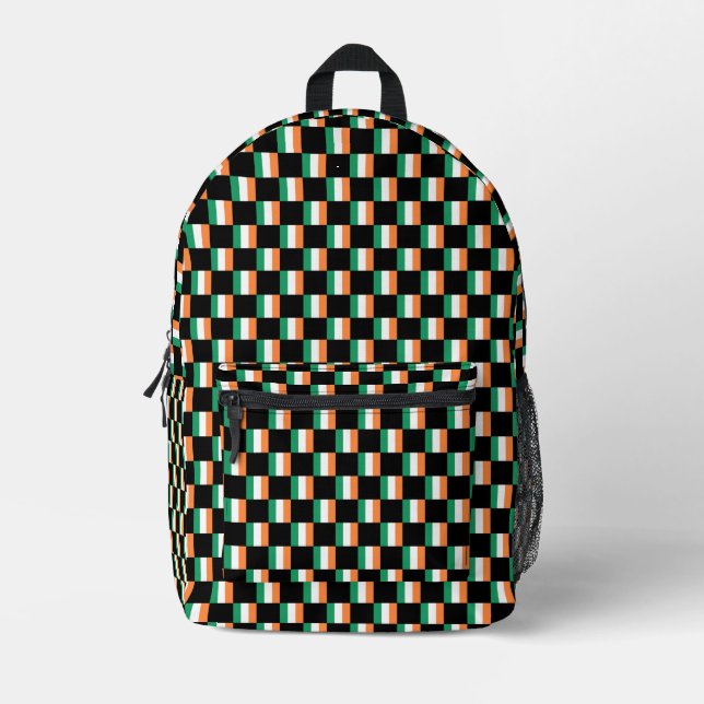 Chequered Ireland Flag Pattern  Printed Backpack (Front)