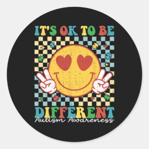 Chequered It Is Ok To Be Different Autism Awarenes Classic Round Sticker