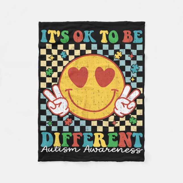 Chequered It Is Ok To Be Different Autism Awarenes Fleece Blanket (Front)