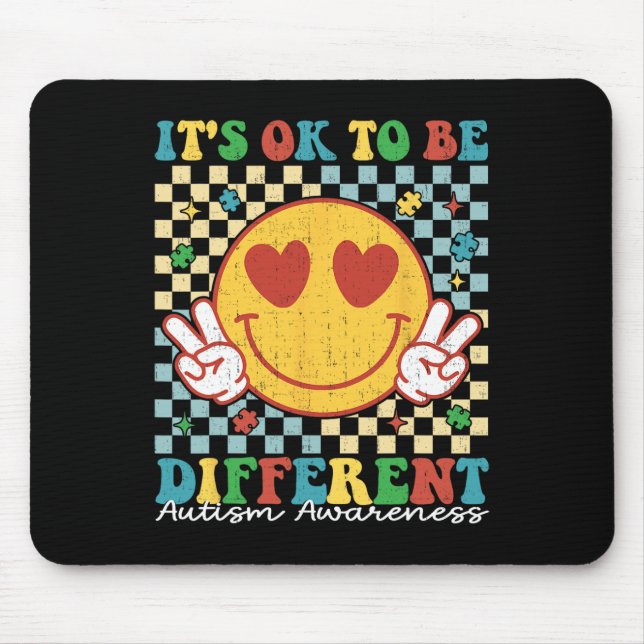 Chequered It Is Ok To Be Different Autism Awarenes Mouse Pad (Front)