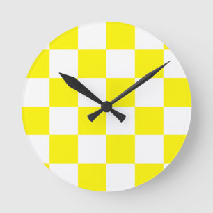 Chequered Large - White and Lemon Round Clock