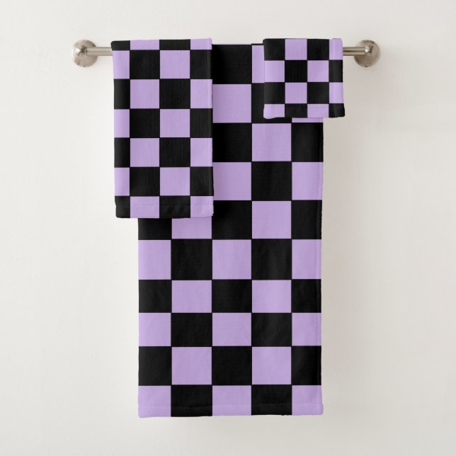 Chequered Lavender and Black  Bath Towel Set (Insitu)