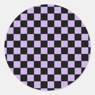 Chequered Lavender and Black Classic Round Sticker