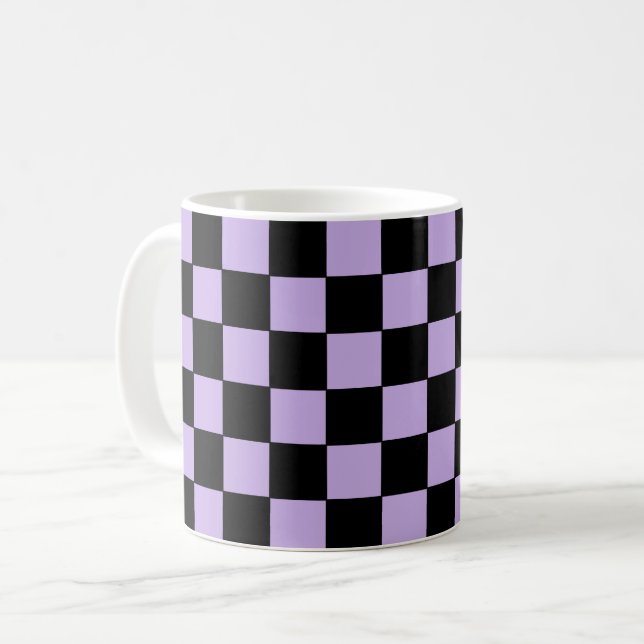 Chequered Lavender and Black  Coffee Mug (Front Left)