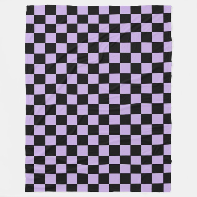 Chequered Lavender and Black  Fleece Blanket (Front)