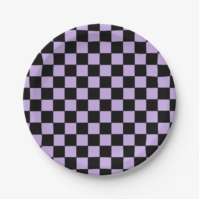 Chequered Lavender and Black  Paper Plate (Front)