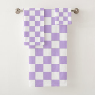 Chequered Lavender and White Bath Towel Set