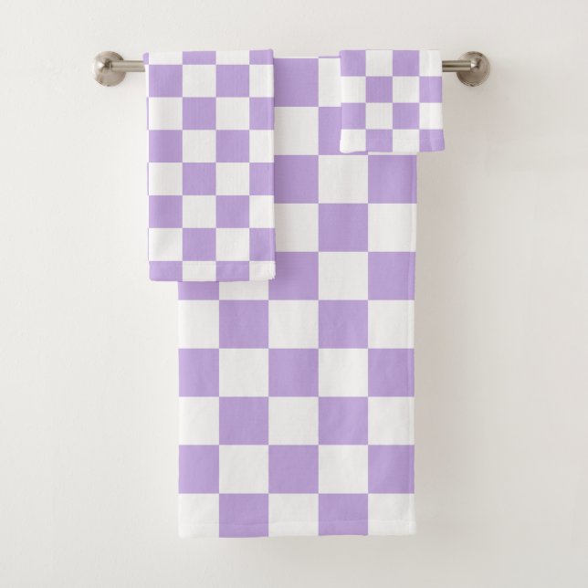 Chequered Lavender and White Bath Towel Set (Insitu)