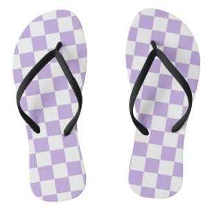 Chequered Lavender and White Thongs