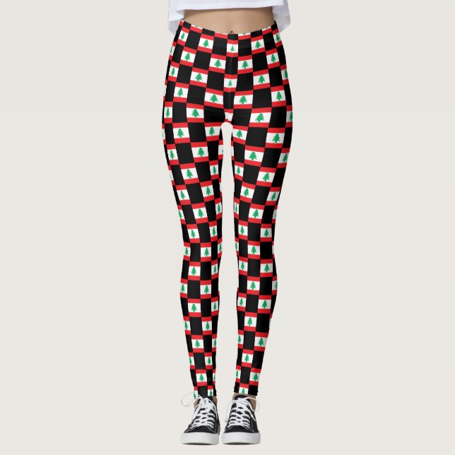 Chequered Lebanon Flag Pattern  Leggings (Front)