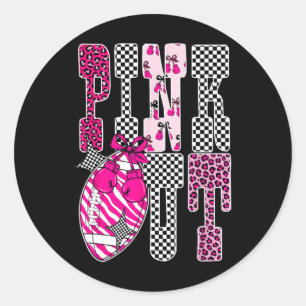 Chequered Leopard Pink Out Football Breast Cancer Classic Round Sticker
