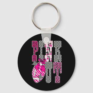 Chequered Leopard Pink Out Football Breast Cancer Key Ring