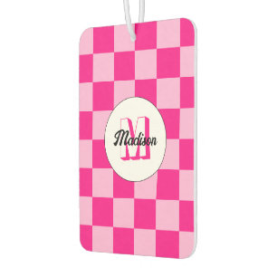 Chequered light hot pink geometric retro Monogram Car Air Freshener