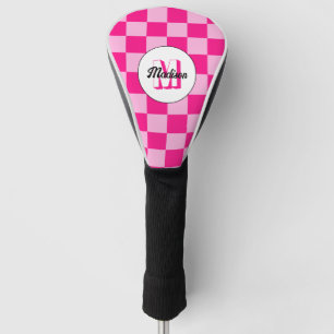 Chequered light hot pink geometric retro Monogram Golf Head Cover