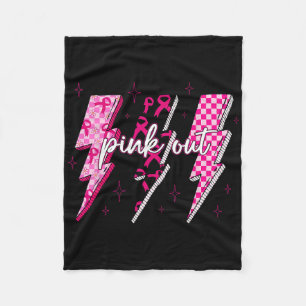 Chequered Lightning Bolt Pink Out Breast Cancer Gi Fleece Blanket