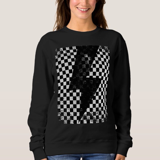 Chequered Lightning Bolt Thunder Chequerboard Grap Sweatshirt (Front)