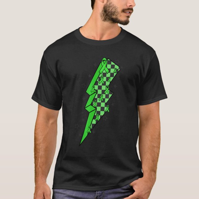 Chequered Lightning Green Ribbon Mental Illness Aw T-Shirt (Front)