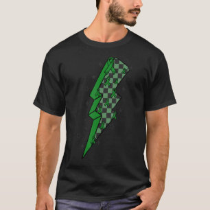 Chequered Lightning Green Ribbon World Mental Heal T-Shirt