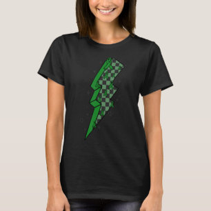 Chequered Lightning Green Ribbon World Mental Heal T-Shirt