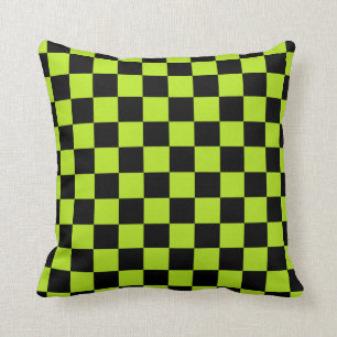 Chequered Lime Green and Black Cushion