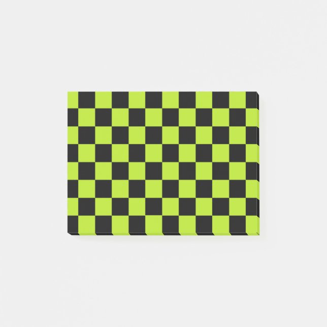 Chequered Lime Green and Black Post-it Notes (Front)