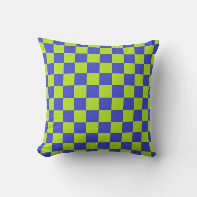 Chequered Lime Green and Blue Cushion (Front)