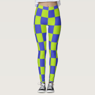 Chequered Lime Green and Blue  Leggings