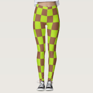 Chequered Lime Green and Brown Leggings