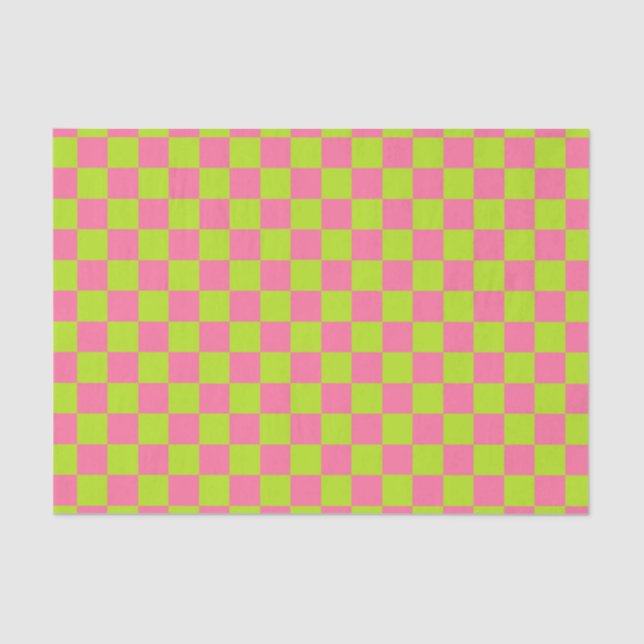 Chequered Lime Green and Pink Tissue Paper (Front)