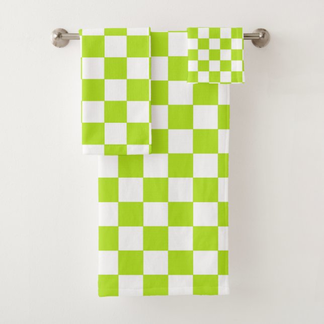 Chequered Lime Green and White Bath Towel Set (Insitu)