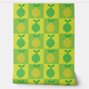 Chequered Lime Green and Yellow Lemon Wallpaper
