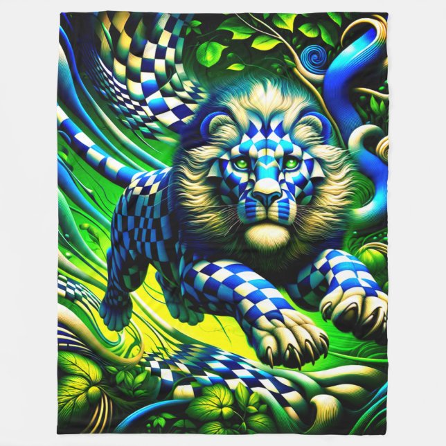 Chequered Lion Fleece Blanket (Front)