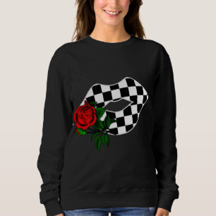 Chequered lips kiss plaid red rose flower racing g sweatshirt