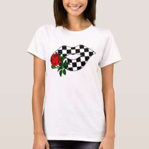 Chequered lips kiss red rose T-Shirt