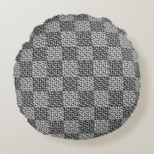 Chequered Love in Black and White Round Cushion