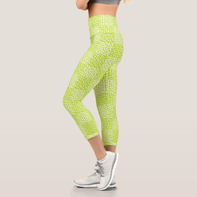 Chequered Love in Lime Green and White  Capri Leggings (Left)